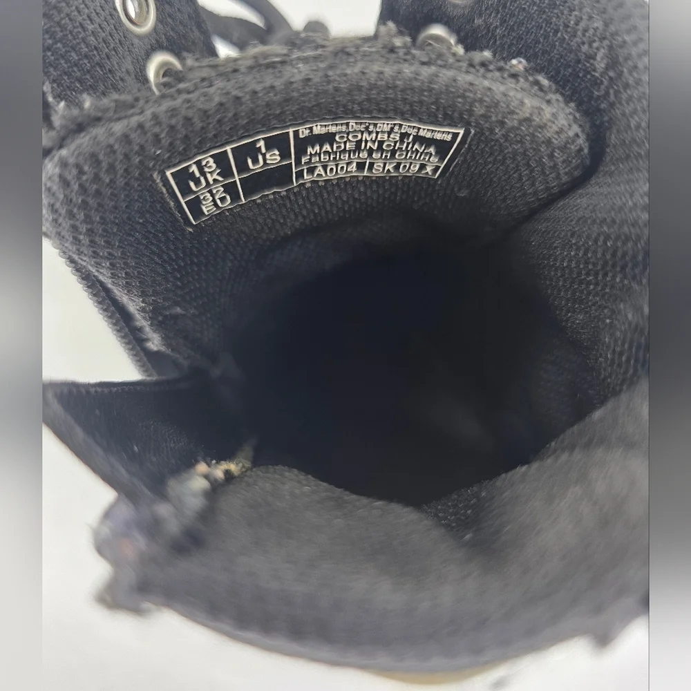 Dr. Martens Junior Comb KIDS Black Tough Poly Combat Ankle Boots Zip Up Size 1